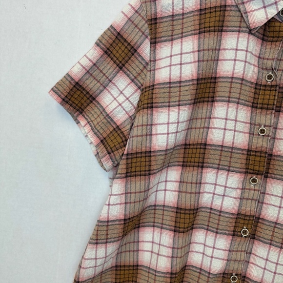 Orvis Plaid Button-Up Short Sleeve Shirt – Pink, Brown & White – Size Large - Picture 5 of 11